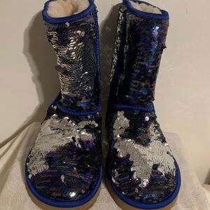 UGG Women's Reversible Sequin Boots in Blue and Silver